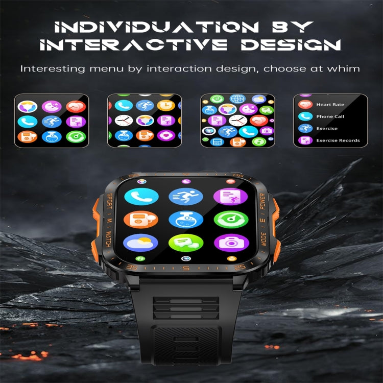 KT79 1.96 inch Color Screen Smart Watch, Support Bluetooth Call / Health Monitoring(Black Orange) - Smart Watches by buy2fix | Online Shopping UK | buy2fix