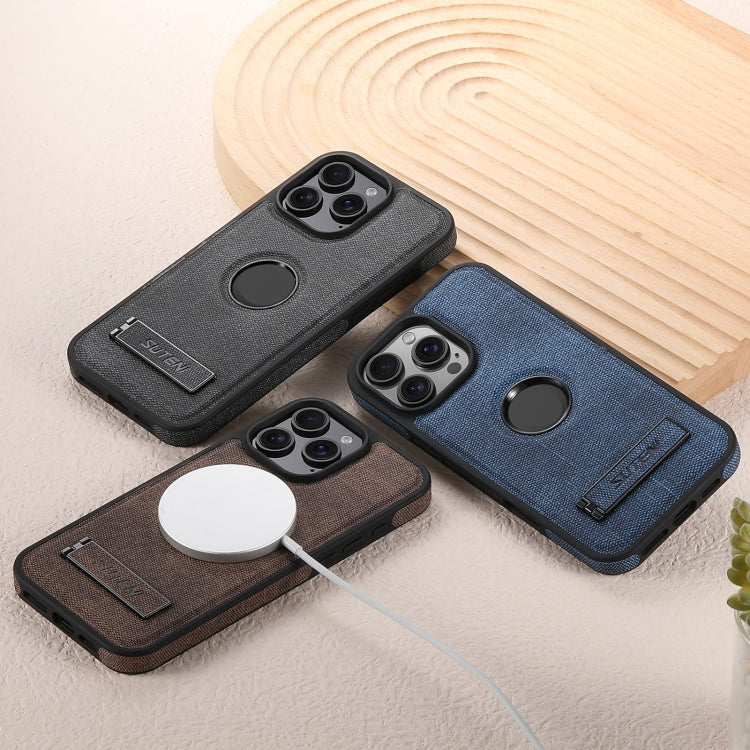 For iPhone 16 Pro Suteni G2 Holder Denim Leather Back MagSafe Phone Case(Brown) - iPhone 16 Pro Cases by Suteni | Online Shopping UK | buy2fix