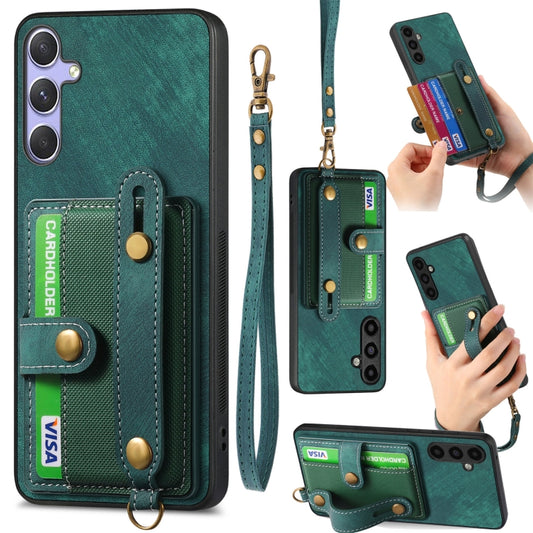 For Samsung Galaxy S25 Ultra 5G Retro Cross Wristband Wallet Leather Back Phone Case(Green) - Galaxy S25 Ultra 5G Cases by buy2fix | Online Shopping UK | buy2fix