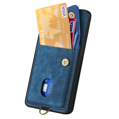 For Samsung Galaxy S25+ 5G Retro Card Wallet Fold Leather Phone Case with Strap(Blue) - Galaxy S25+ 5G Cases by buy2fix | Online Shopping UK | buy2fix