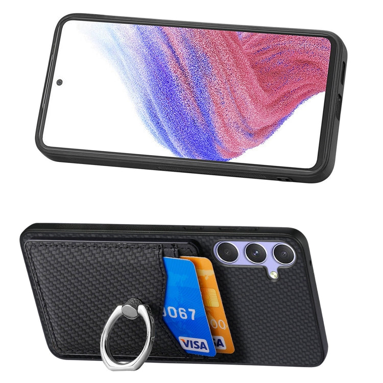 For Samsung Galaxy S25 Ultra 5G Carbon Fiber Card Wallet Ring Phone Case(Black) - Galaxy S25 Ultra 5G Cases by buy2fix | Online Shopping UK | buy2fix