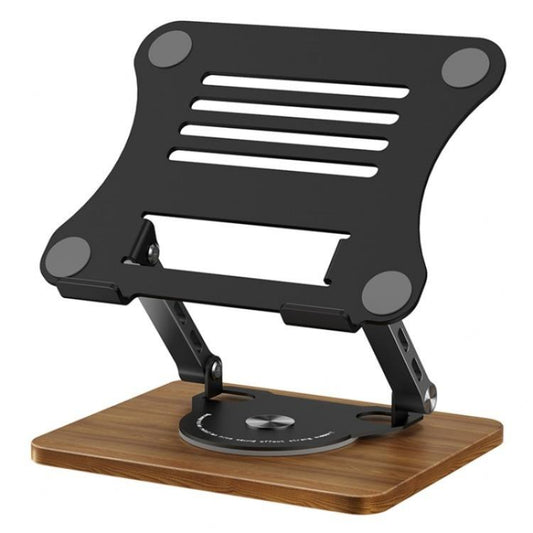 J31 Foldable 360-Degree Rotating Laptop Metal Wood Cooling Stand(Black) - Laptop Stand by buy2fix | Online Shopping UK | buy2fix