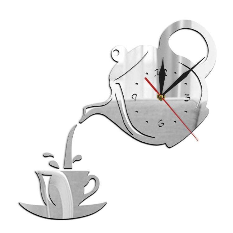 Creative DIY Acrylic Coffee Cup Teapot 3D Wall Clock Decorative Kitchen Wall Clocks Living Room Dining Room Home Decor Clock(Silver) - Wall Clock by buy2fix | Online Shopping UK | buy2fix