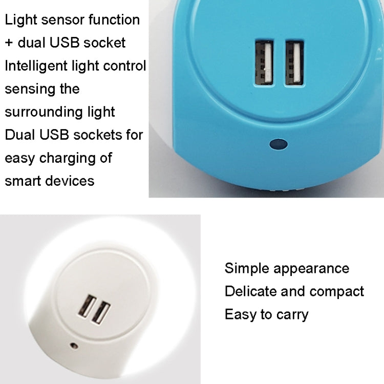 A78B LED Night Light With USB Port Intelligent Light Control Sensor Light, Plug:US Plug(Blue) - Sensor LED Lights by buy2fix | Online Shopping UK | buy2fix