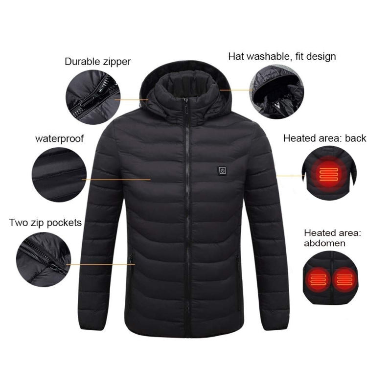 19 Zone 4 Control Black USB Winter Electric Heated Jacket Warm Thermal Jacket, Size: XXXXXXL - Down Jackets by buy2fix | Online Shopping UK | buy2fix