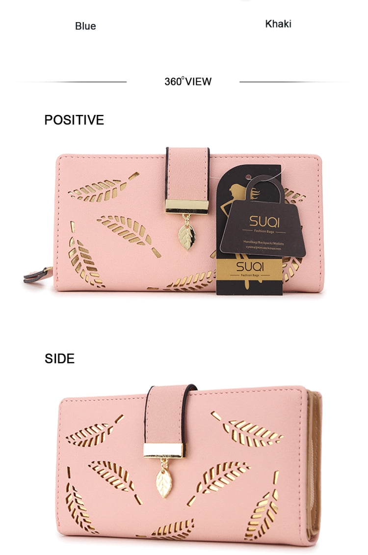 Long Gold Hollow Leaves Coin Purse Card Holders Wallet for Women(Apricot) - Wallets by buy2fix | Online Shopping UK | buy2fix