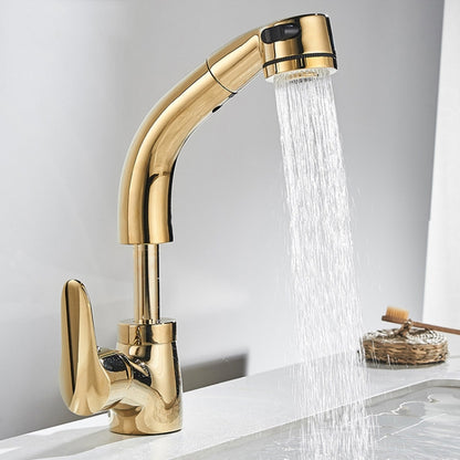 All-Copper Body Pull-Out Hot & Cold Water Faucet Liftable Washbasin Universal Faucet(Golden) - Faucets & Accessories by buy2fix | Online Shopping UK | buy2fix