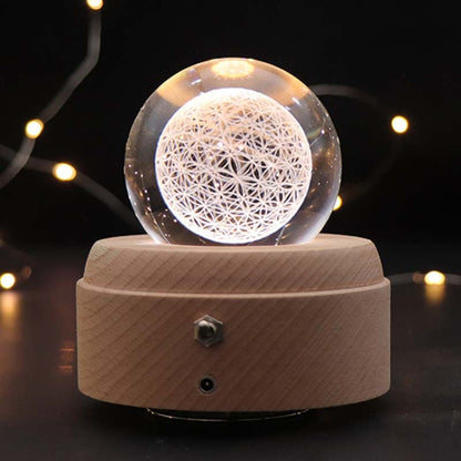 Girl Bedside Lamp Crystal Ball Wooden Base Music Box Charging Glow Rotating Night Light, Random Music(Eternal Flower) - Novelty Lighting by buy2fix | Online Shopping UK | buy2fix