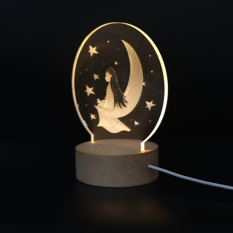 3D Atmosphere Decorative Light Acrylic Inner Carved LED Night Light Creative Girl Table Lamp(Moon Girl) - Novelty Lighting by buy2fix | Online Shopping UK | buy2fix