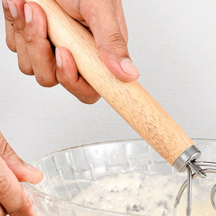 2 PCS 13 Inch Oak Handle Flour Mixer Dough Stainless Steel Mixing Rod Coil Whisk Single Circle Agitator - Gadgets by buy2fix | Online Shopping UK | buy2fix