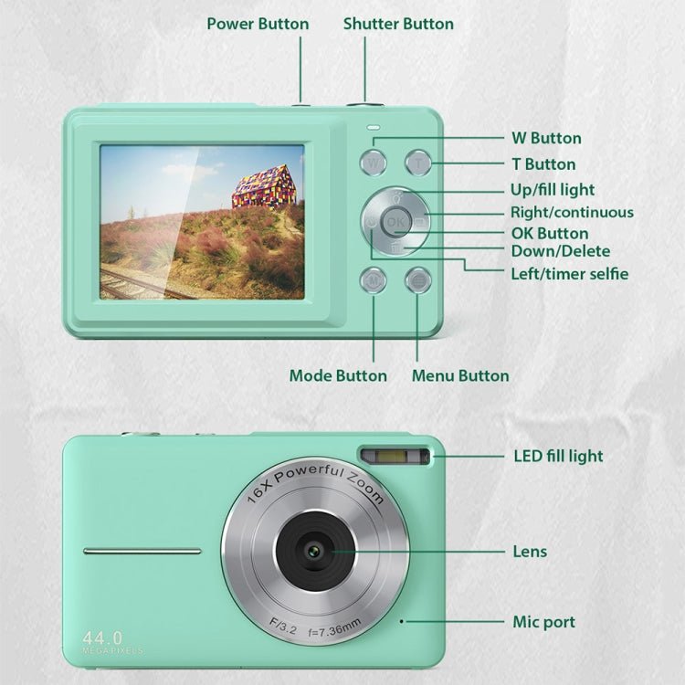 DC403L-AF 2.4-Inch 16X Zoom HD Digital Camera Mini Children Photography Camera UK Plug(Green) - Children Cameras by buy2fix | Online Shopping UK | buy2fix