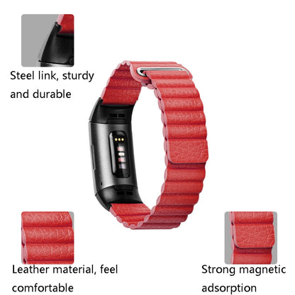 18mm Magnetic Leather Watch Band For Fitbit Charge 4 / 3, Size： S (Gemstone Red) - Watch Bands by buy2fix | Online Shopping UK | buy2fix