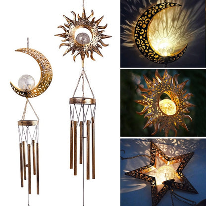 Solar Suspending Iron Wind Chime Lamp(Sun) - Solar Lights by buy2fix | Online Shopping UK | buy2fix