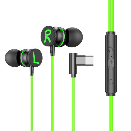 TS6600A USB-C / Type-C In-Ear Heavy Bass Wire Control Game Earphone, Cable Length: 1.2m(Green) - Type-C Earphone by buy2fix | Online Shopping UK | buy2fix