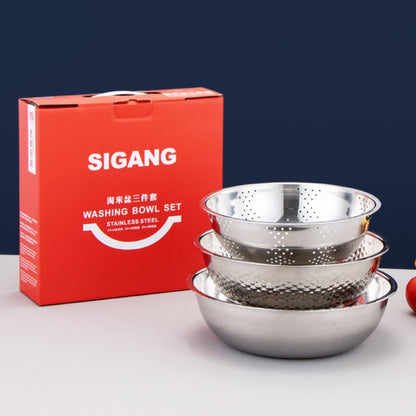 3 PCS / Set SiGang Stainless Steel Rice Washing and Vegetable Draining Basin(24cm+26cm+28cm) - Basin & Vessel Sink by buy2fix | Online Shopping UK | buy2fix