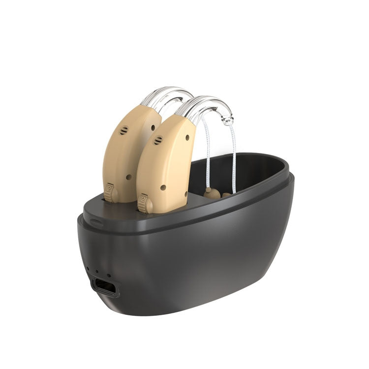 Elderly Use Can Charge Sound Amplifier Hearing Aid, Specification: EU Plug(Skin Color Double Machine+Black Charging Bin) - Hearing Aids by buy2fix | Online Shopping UK | buy2fix