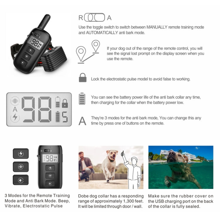 Remote Control Trainer Dog Collar Automatic Bark Stop Device, Specification: 1 Drag 3 - Training Aids by buy2fix | Online Shopping UK | buy2fix