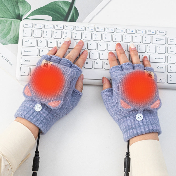Winter Office USB Heating Warm Half Finger with Cover Gloves Heated Pad, Size: Free Size(Blue) - Safety Gloves by buy2fix | Online Shopping UK | buy2fix