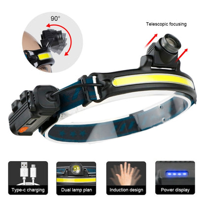 W678-2 Zoom XPG + COB Sensor Headlight Flashlight 6 Lighting Modes Rechargeable Head Lamp - Headlamp by buy2fix | Online Shopping UK | buy2fix