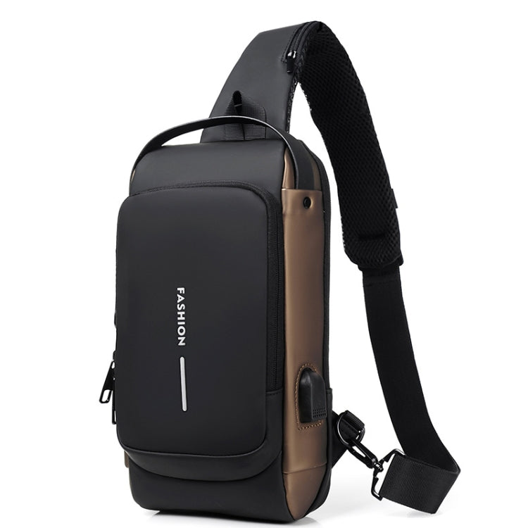 WEIXIER X306 Men Shoulder Bag With USB Charging Port Anti-Theft Chest Bag(Black Gold) - Crossbody Bags by WEIXIER | Online Shopping UK | buy2fix