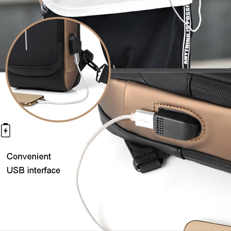 WEIXIER X306 Men Shoulder Bag With USB Charging Port Anti-Theft Chest Bag(Black Gold) - Crossbody Bags by WEIXIER | Online Shopping UK | buy2fix