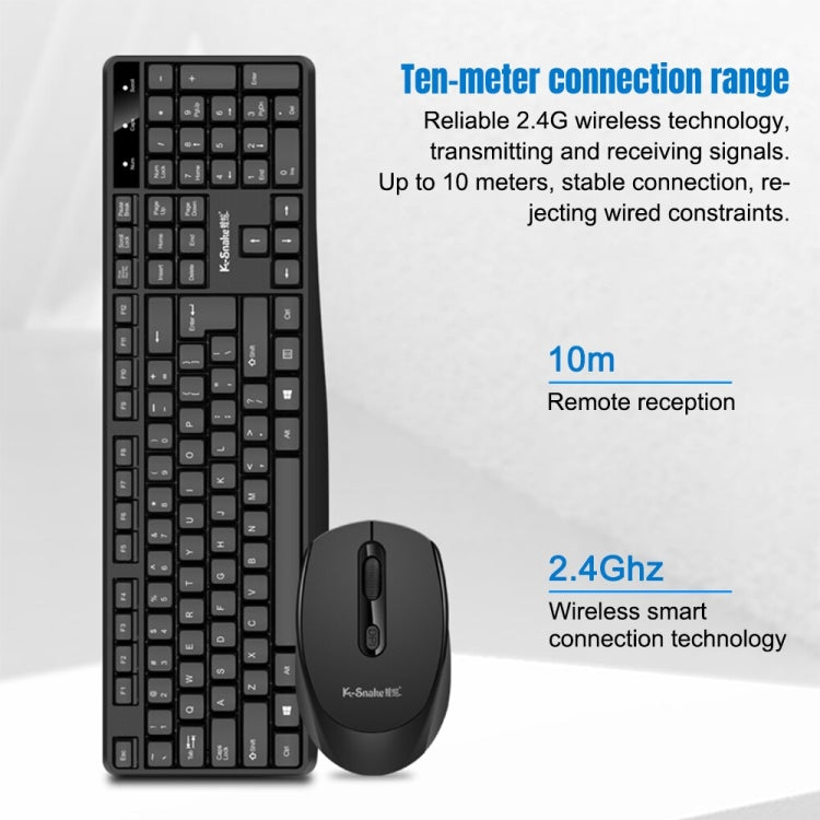 K-Snake WK800 Wireless 2.4G Keyboard Mouse Set Tabletop Computer Notebook Business Office House Use, Color: Black - Wireless Keyboard by K-Snake | Online Shopping UK | buy2fix