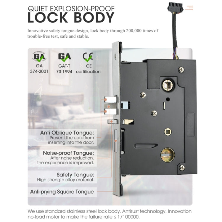 LOCSTAR  8088 RFID Card +Mechnical Key Unlock Hotel Door Lock(Matt Black) - Door Lock by LOCSTAR | Online Shopping UK | buy2fix