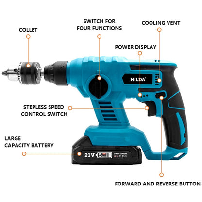 HILDA 12pcs /Set Li-Ion Power Hammer Electrical Impact Drill, Model: 1 Battery+1 Charger US Plug - Drill & Drill Bits by HILDA | Online Shopping UK | buy2fix