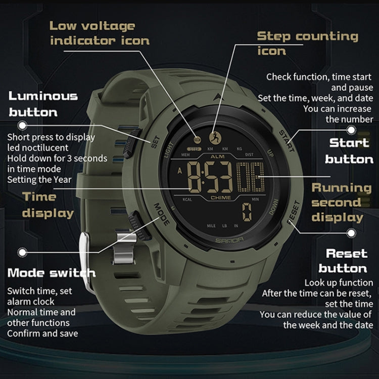 SANDA 2145 Calorie Pedometer Alarm Clock Waterproof Multifunctional Hiking Sports Shockproof Smart Watch(Black) - Sport Watches by SANDA | Online Shopping UK | buy2fix