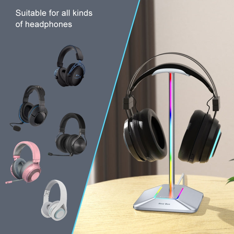 New Bee Dual Output Colorful Headset Display Rack HUB Expansion Headphone Holder, Color: Z9 Without Extended Interface Silver - Headset Stand by buy2fix | Online Shopping UK | buy2fix