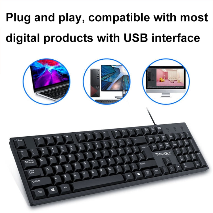 T-WOLF 104-keys USB Computer Office Home Wired Keyboard(T15) - Wired Keyboard by T-WOLF | Online Shopping UK | buy2fix