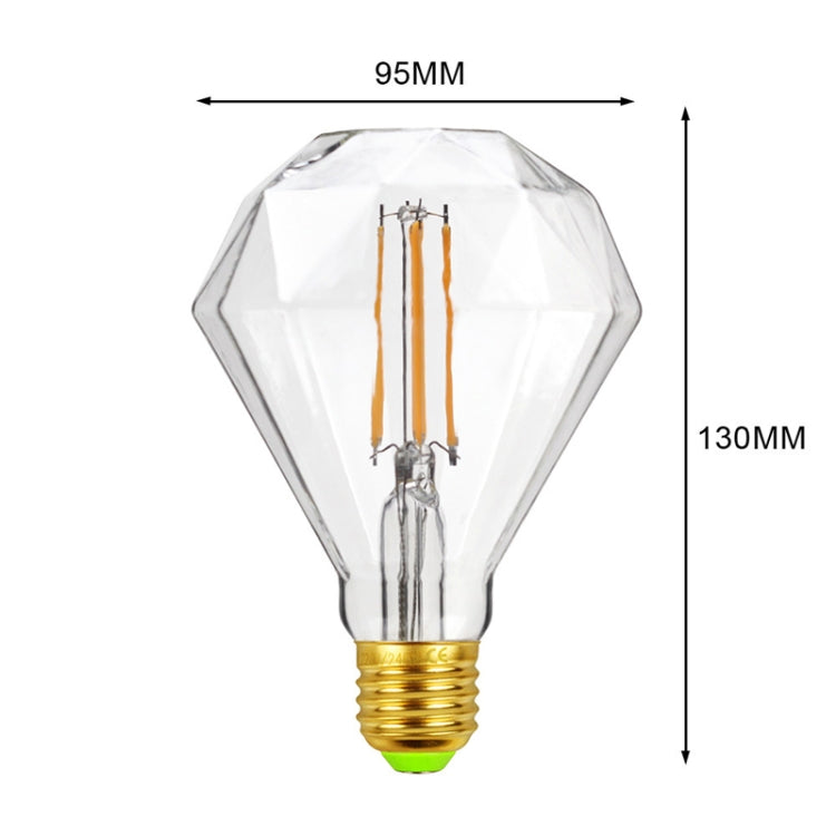 E27 Screw Port LED Vintage Light Shaped Decorative Illumination Bulb, Style: Flat Diamond Transparent(110V 4W 2700K) - LED Blubs & Tubes by buy2fix | Online Shopping UK | buy2fix