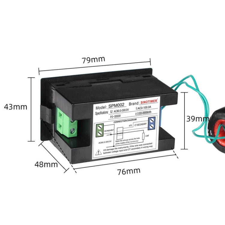 SINOTIMER SPM002 Liquid Crystals AC Digital Voltage And Current Meter Power Monitor, Specification: AC80-300V 100A - Current & Voltage Tester by SINOTIMER | Online Shopping UK | buy2fix