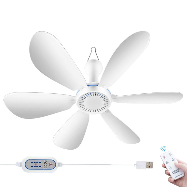 USB Home Dormitory Mute High Wind Power Mini Fan Six Blade Small Ceiling Fan, Style: Fan+Remote Control Speed Control Cord - Electric Fans by buy2fix | Online Shopping UK | buy2fix