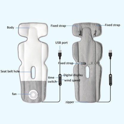 USB Powered Cooling Pad Baby Stroller Seat Cushion with Fan 3 Speed Adjustable Levels, Size: 36 x 88cm(Gray) - Strollers Accessories by buy2fix | Online Shopping UK | buy2fix