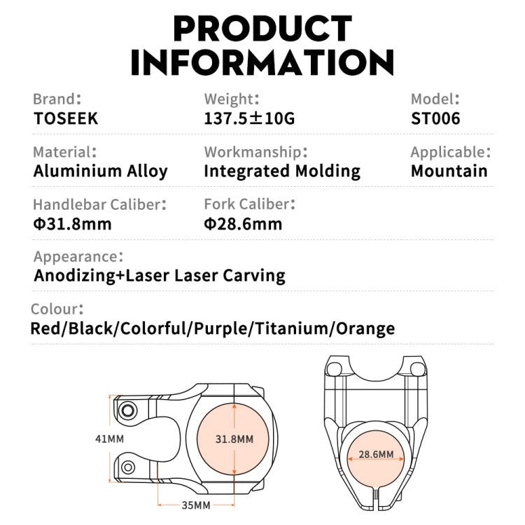 TOSEEK 35mm Aluminum Alloy Stem Bicycle Modification Accessories, Color: Titanium - Bicycle Grips by TOSEEK | Online Shopping UK | buy2fix