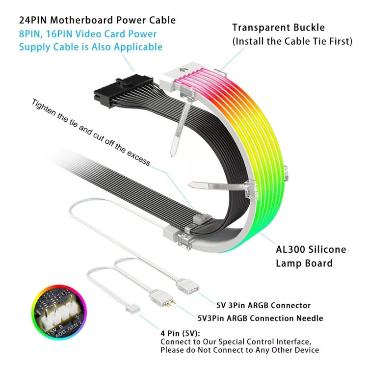 AOSOR AL300 Computer Glow Line ARGB Neon Cable Motherboard Chassis Light Strip Light Board Decoration(Black) - PCIE Cable by AOSOR | Online Shopping UK | buy2fix