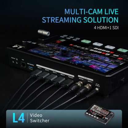 FEELWORLD L4 Multi-Camera Video Mixer Switcher 10.1" Touch Screen USB 3.0 Fast Streaming(US Plug) - On-camera Monitors by FEELWORLD | Online Shopping UK | buy2fix