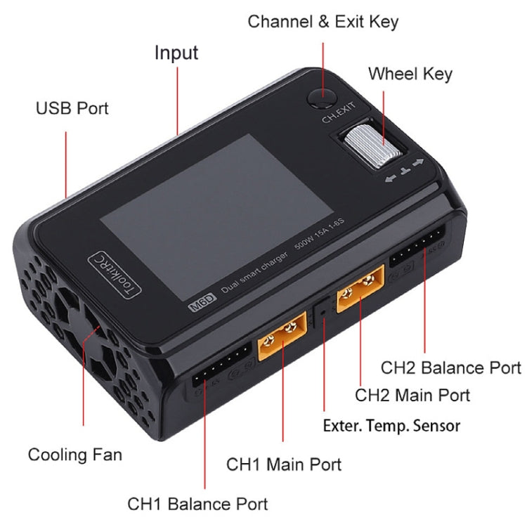 ToolkitRC M6D 500W Toy Airplane Dual Channel Li-Po Battery Balance Charger(Black) - Charger by ToolkitRC | Online Shopping UK | buy2fix