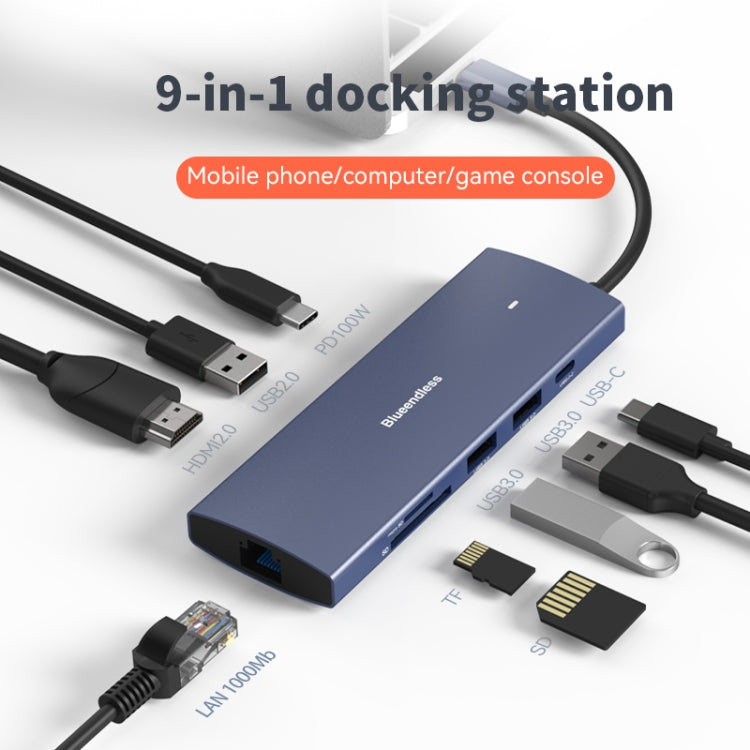 Blueendless 4K60Hz + Gigabit LAN + Data Type-C Docking Station, Spec: 6-in-1 Blue - USB HUB by Blueendless | Online Shopping UK | buy2fix