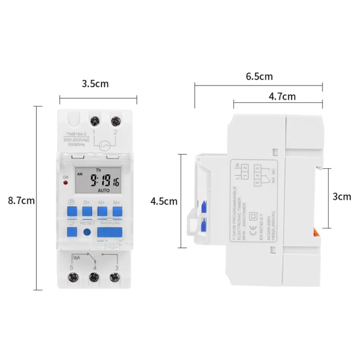 SINOTIMER TM919A-2 220V 16A Din Rail Mount Digital Timer Switch Microcomputer Weekly Programmable Time Relay Control - Switch by SINOTIMER | Online Shopping UK | buy2fix