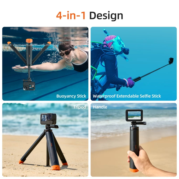 TELESIN 61cm Underwater Buoyancy Bar Retractable Selfie Stick Tripod For GoPro Insta360 DJI OSMO Action Camera - Floating Grip & Ball by TELESIN | Online Shopping UK | buy2fix