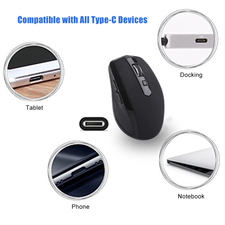 6-Keys Type-C/USB-C Laptop Office Game Silent Wireless Mouse(Black) - Wireless Mice by buy2fix | Online Shopping UK | buy2fix