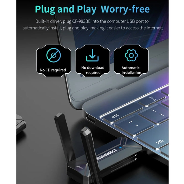 COMFAST CF-983BE WiFi7 Tri-Band 6500Mbps USB Wireless Network Adapter PC Network Card - USB Network Adapter by COMFAST | Online Shopping UK | buy2fix