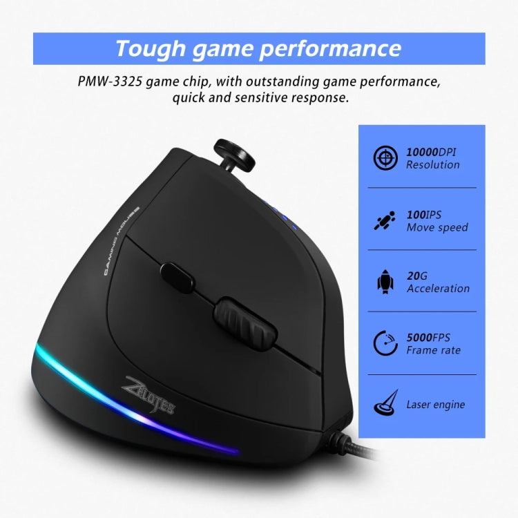 ZELOTES C18 11-Keys RGB Vertical Grip Ergonomic Joystick Programming Gaming Wired Mouse(Black) - Wired Mice by ZELOTES | Online Shopping UK | buy2fix