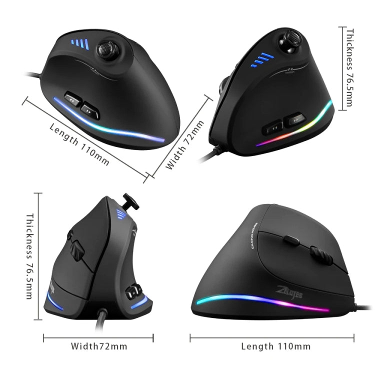 ZELOTES C18 11-Keys RGB Vertical Grip Ergonomic Joystick Programming Gaming Wired Mouse(Black) - Wired Mice by ZELOTES | Online Shopping UK | buy2fix