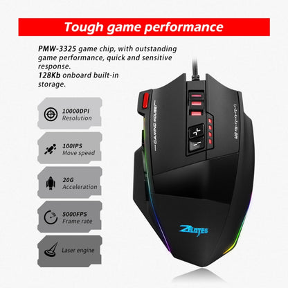 ZELOTES C13 13-keys RGB Lighting Effect Programming Macro Custom Gaming Wired Mouse(Black) - Wired Mice by ZELOTES | Online Shopping UK | buy2fix