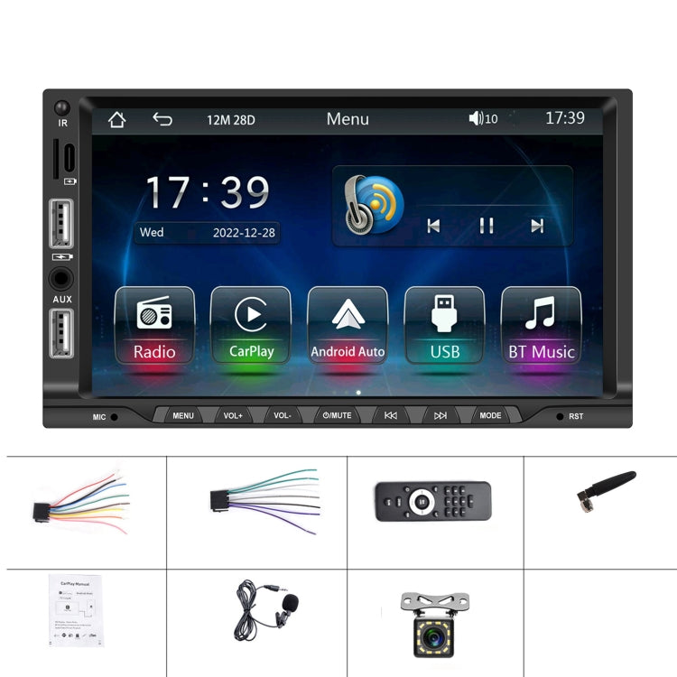 7-inch Double Din Car MP5 Player Support CarPlay/Android Auto/Mirror Link/Bluetooth With 12-light Camera - Car MP3 & MP4 & MP5 by buy2fix | Online Shopping UK | buy2fix