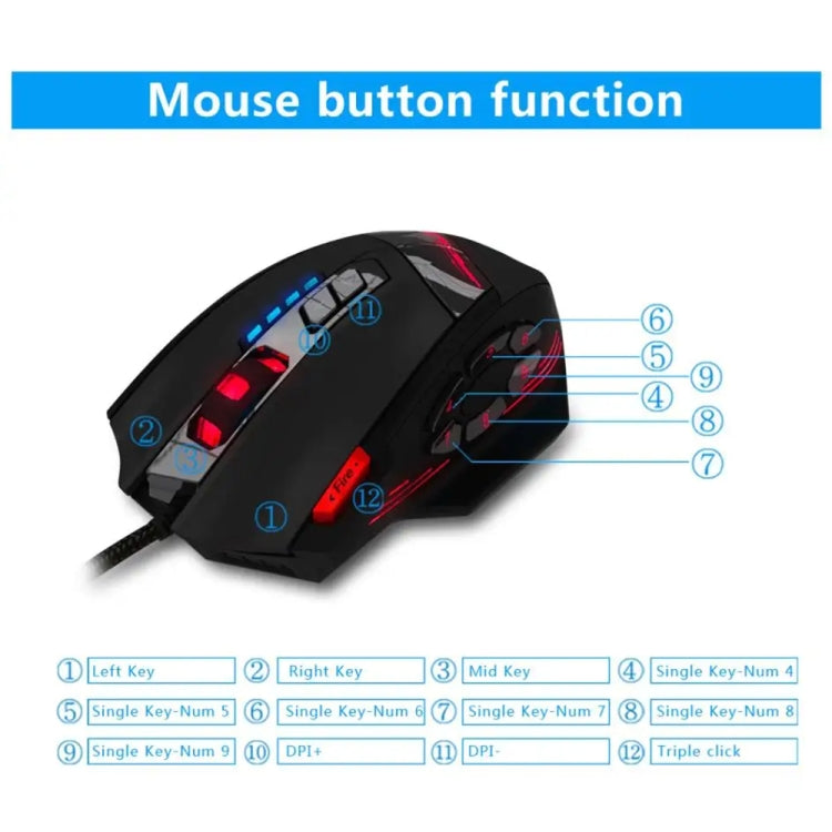 ZELOTES C12 12-buttons Ergonomic Programming Custom Gaming Wired Mouse(Black) - Wired Mice by ZELOTES | Online Shopping UK | buy2fix