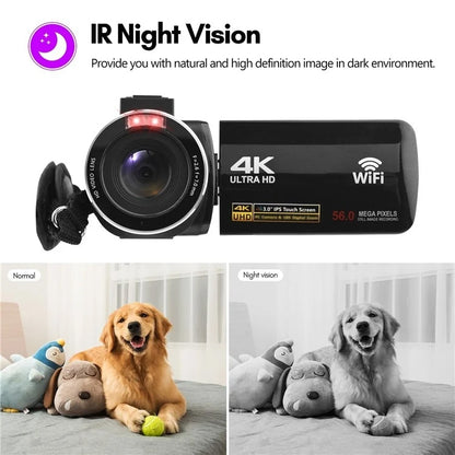 4K  Digital Video Camera 3 Inch IPS Touch Screen 56MP 18X Digital Zoom WiFi Camcorder, Spec: Set 1 - Video Cameras by buy2fix | Online Shopping UK | buy2fix